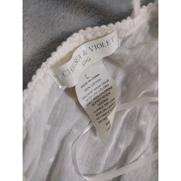 White Boho Top Blouse Fringe Elastic Waist Beach Clothing Culture Kitch Sz L - Picture 6 of 9